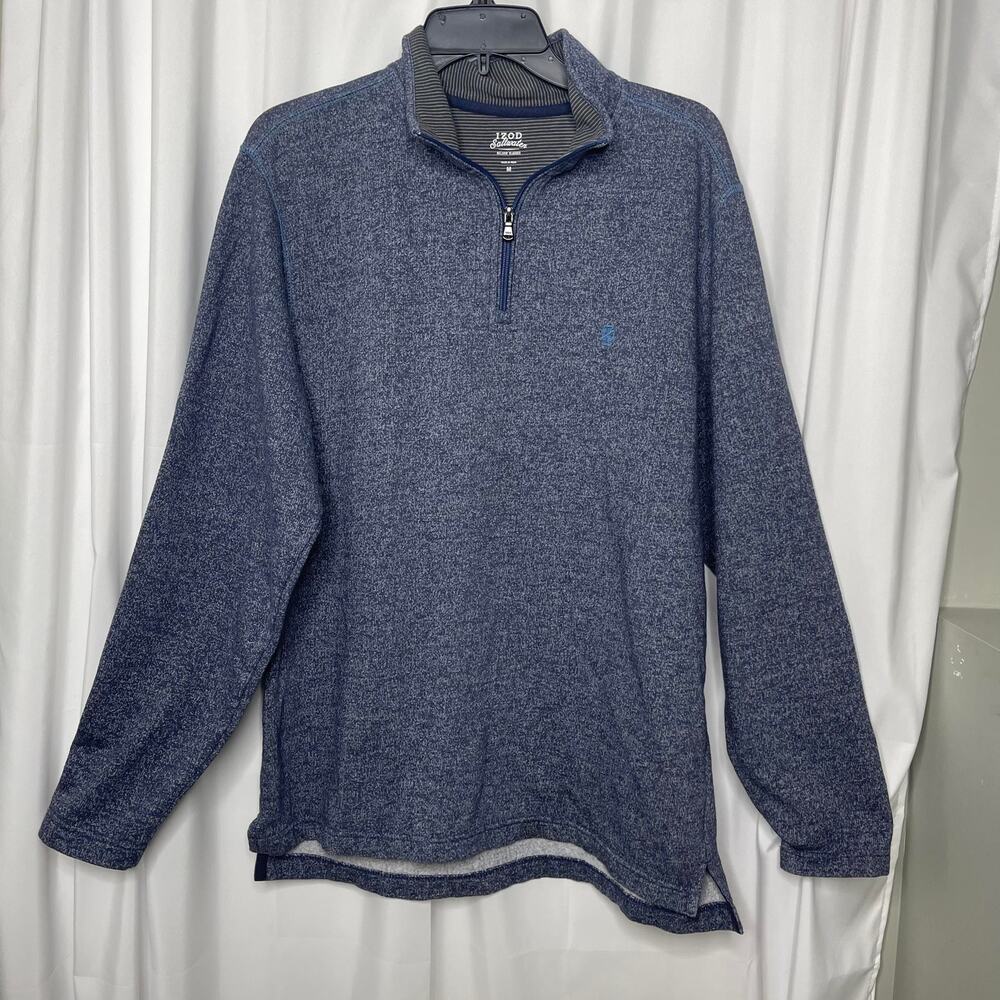 Izod Saltwater quarter zip half zip pullover knit sweater men's Medium blue gray - Picture 14 of 16
